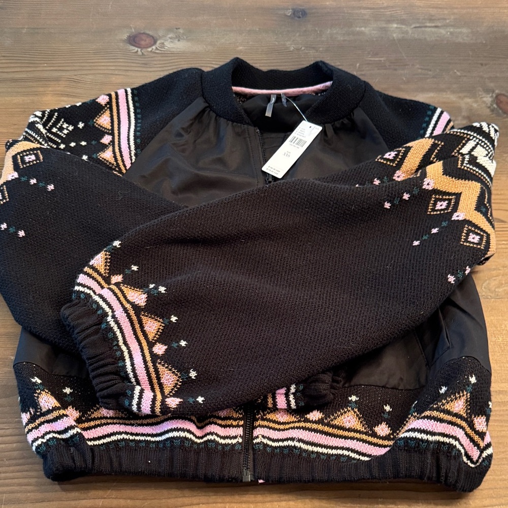 NWT - By Anthropologie Fairisle Sweater Mix Bomber Jacket